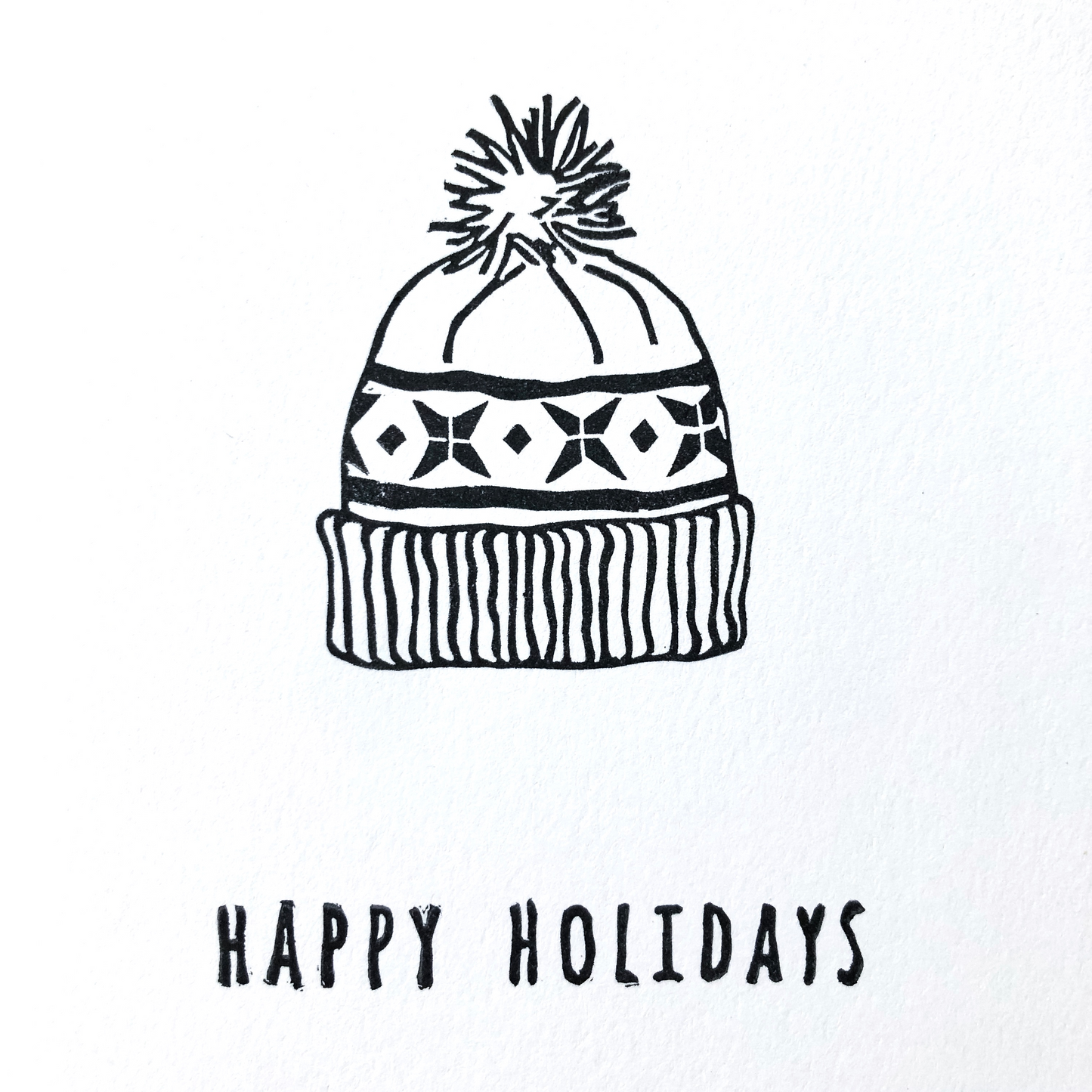 "Happy Holidays" winter hat hand-stamped card