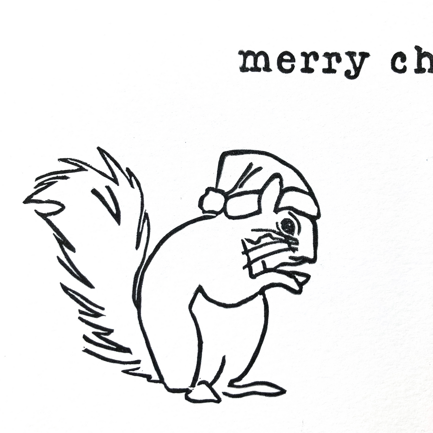 "Merry Christmas" squirrel hand-stamped card