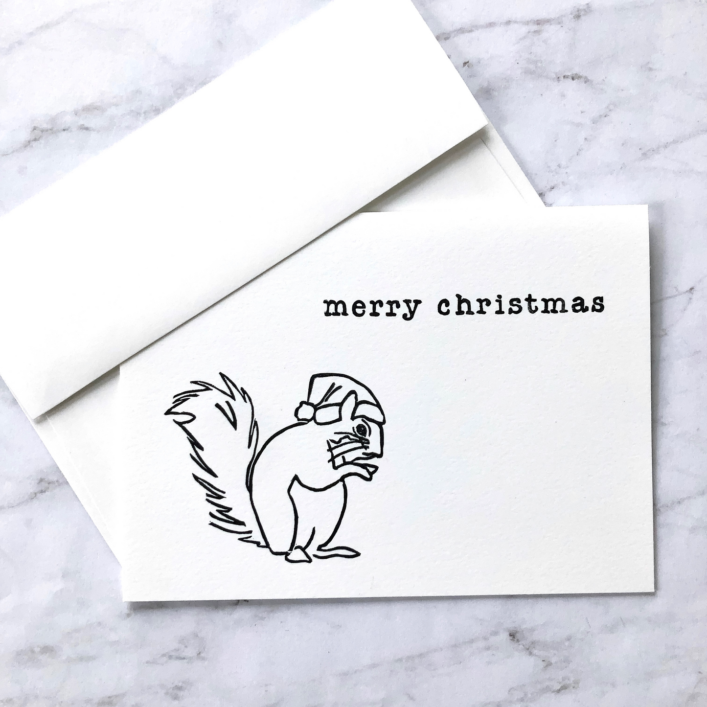 "Merry Christmas" squirrel hand-stamped card