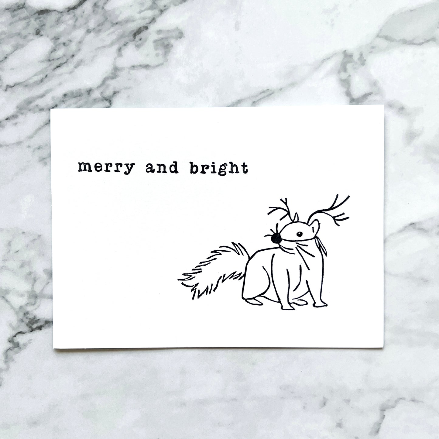 "Merry and Bright" squirrel hand-stamped card