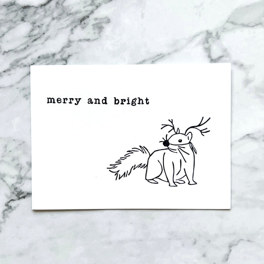 "Merry and Bright" squirrel hand-stamped card