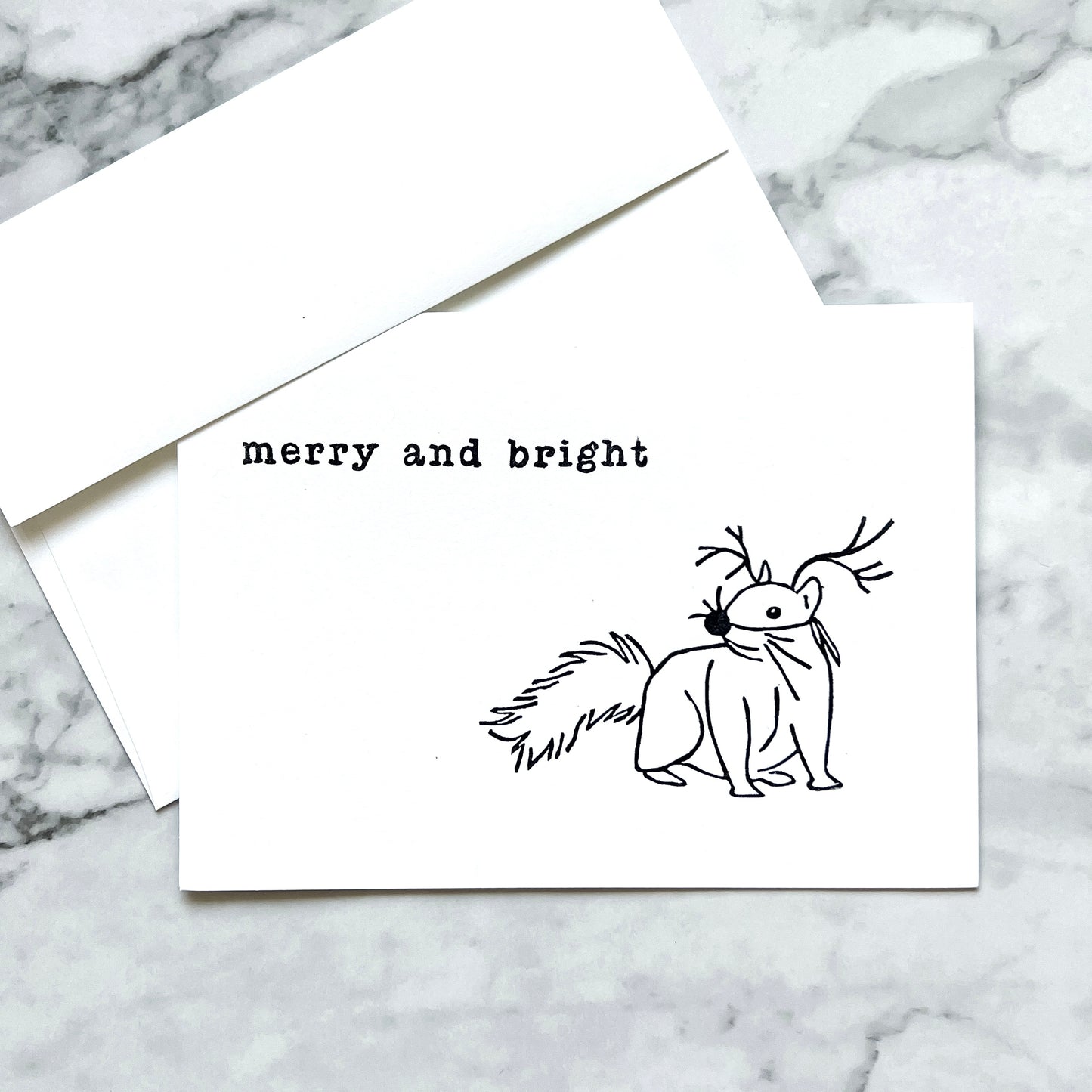 "Merry and Bright" squirrel hand-stamped card