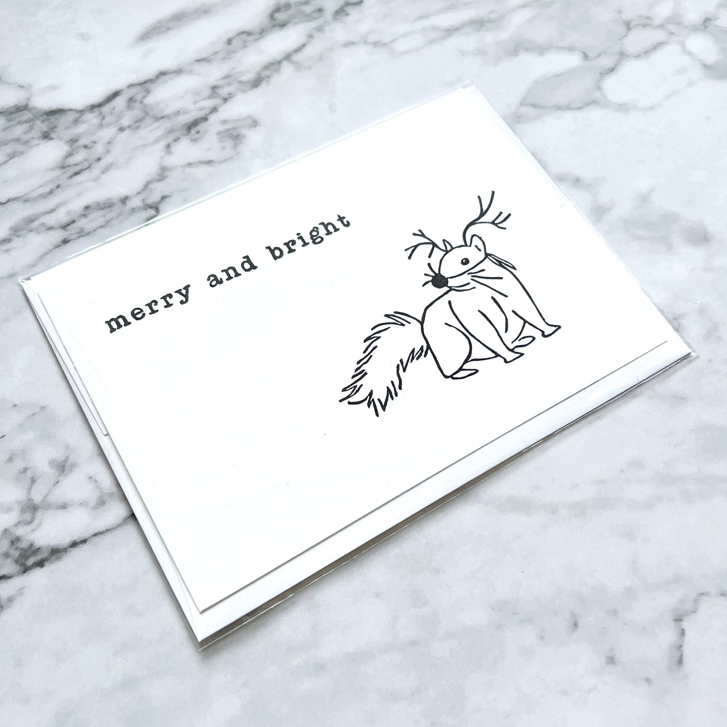 "Merry and Bright" squirrel hand-stamped card