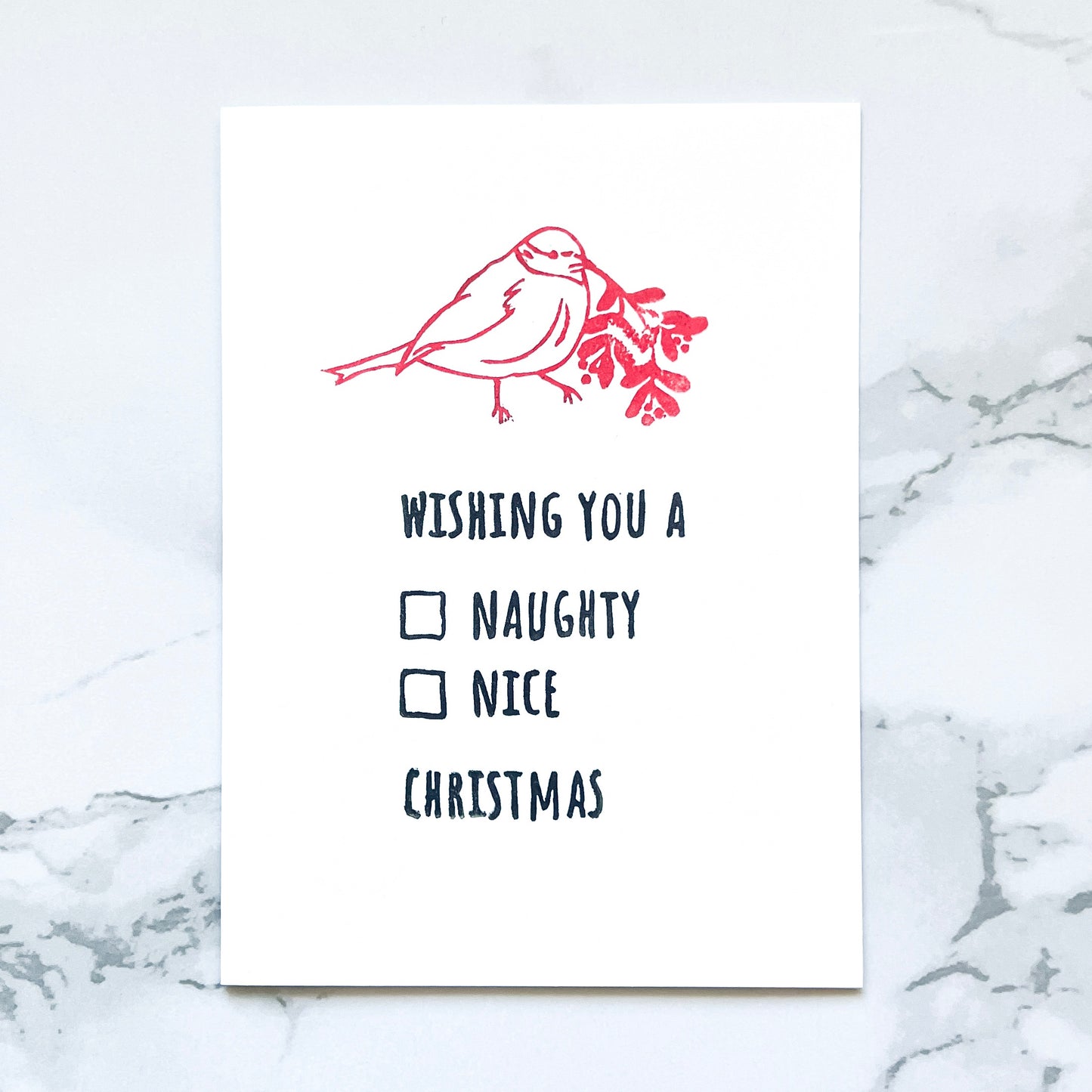 Naughty or Nice customizable hand-stamped card