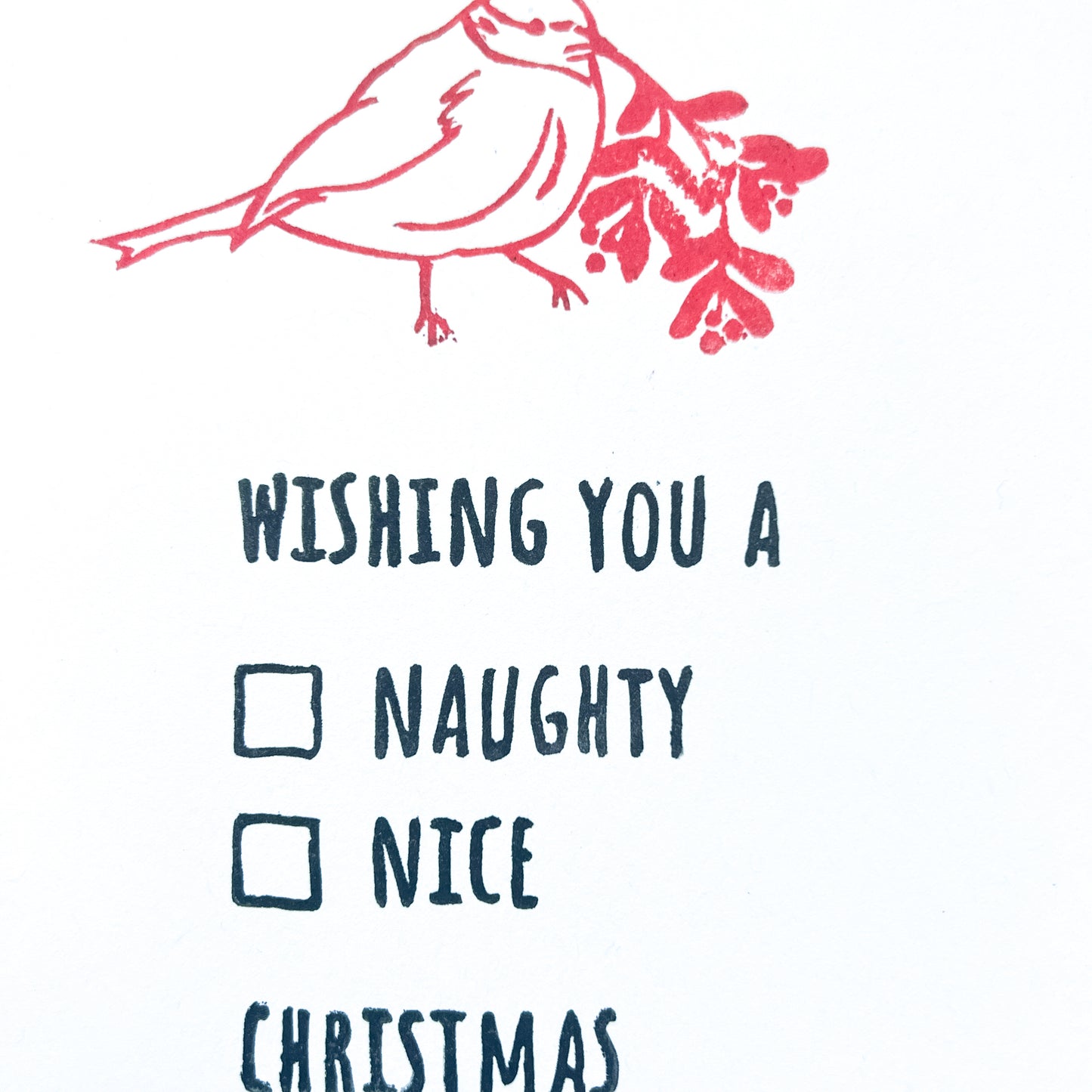 Naughty or Nice customizable hand-stamped card