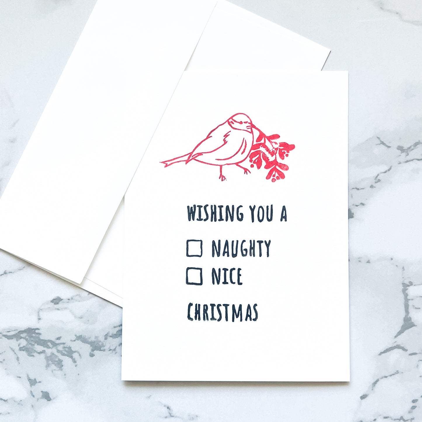 Naughty or Nice customizable hand-stamped card