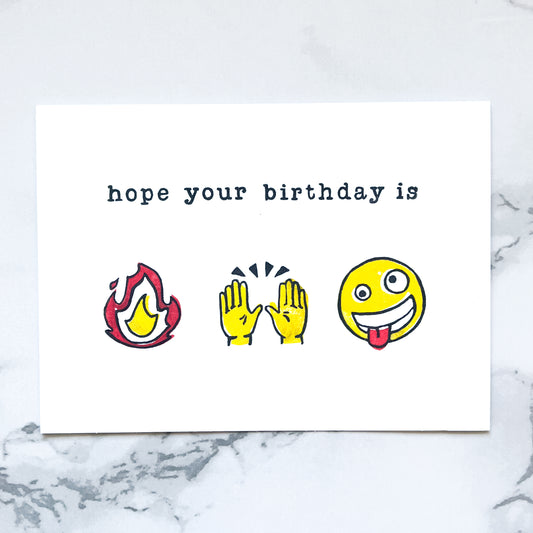 Emoji hand-stamped birthday card