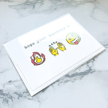 Load image into Gallery viewer, Emoji hand-stamped birthday card

