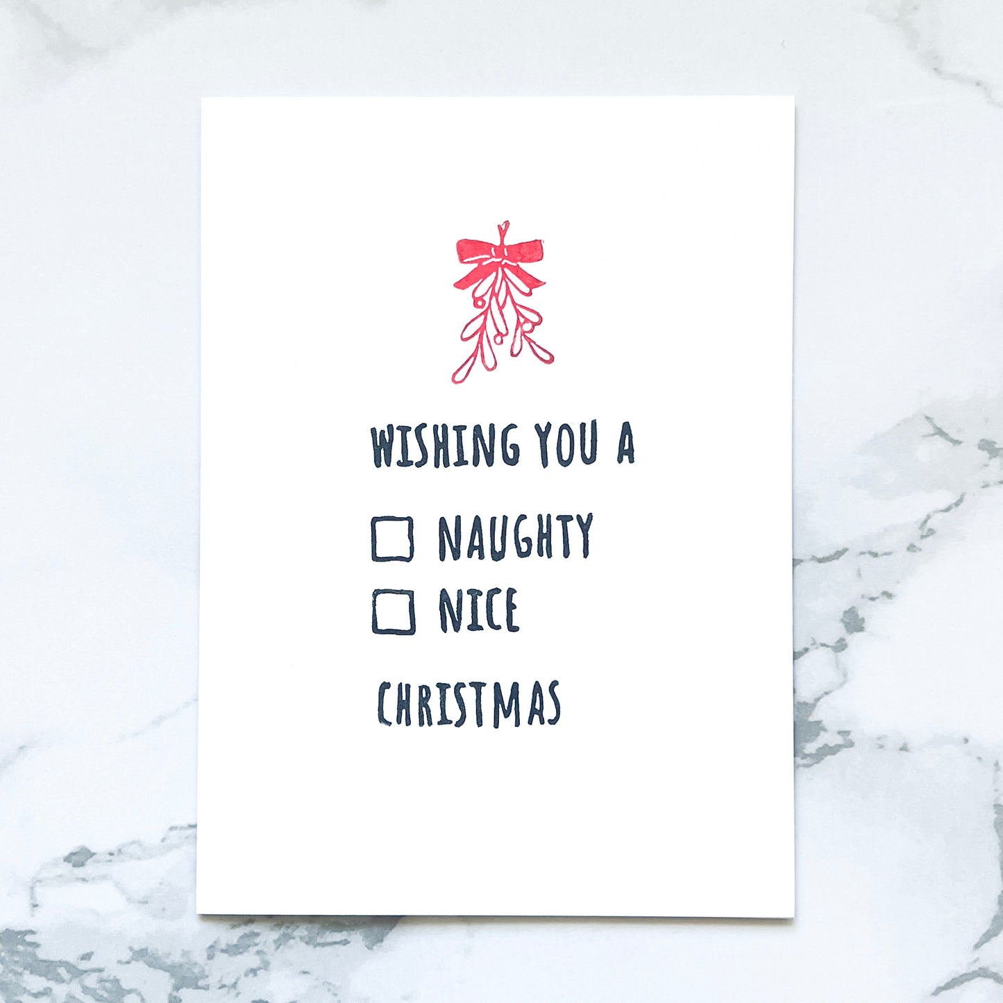 Naughty or Nice customizable hand-stamped card