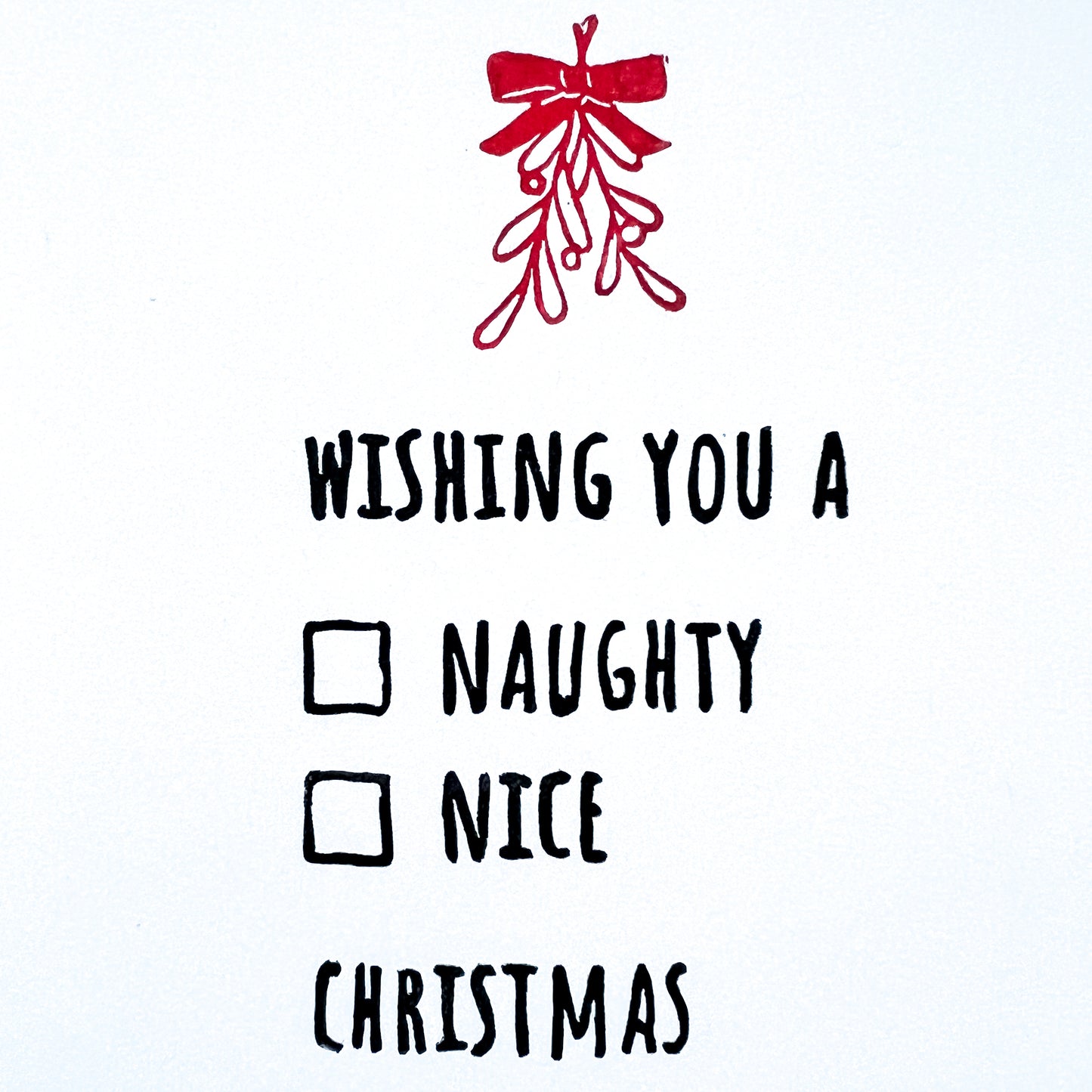 Naughty or Nice customizable hand-stamped card