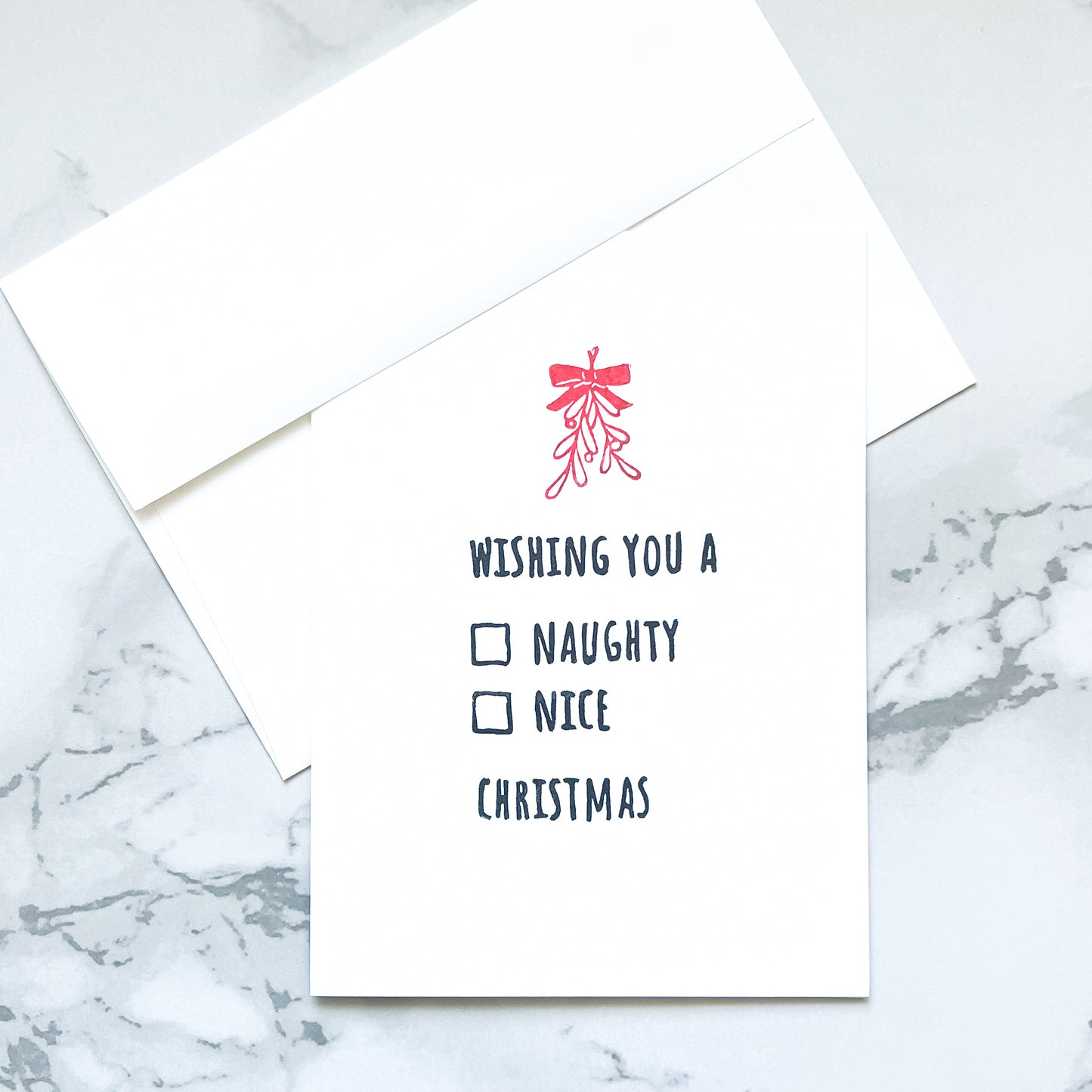 Naughty or Nice customizable hand-stamped card