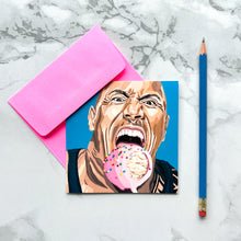 Load image into Gallery viewer, Blank greeting card  - The Rock eating a cake pop
