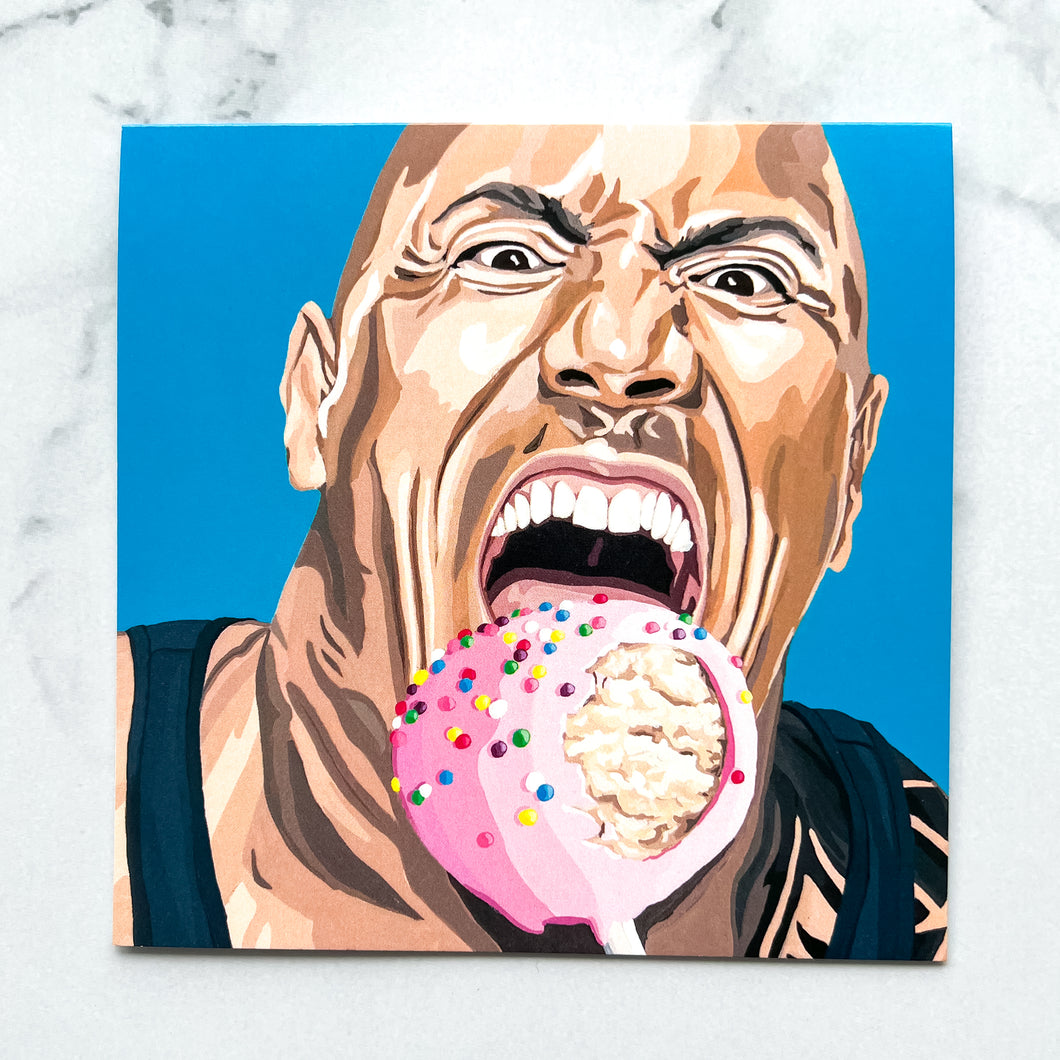 Blank greeting card  - The Rock eating a cake pop