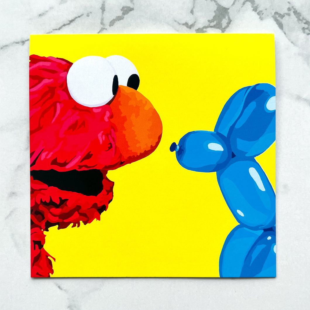 Blank greeting card  - Party Animals (Elmo and balloon dog)