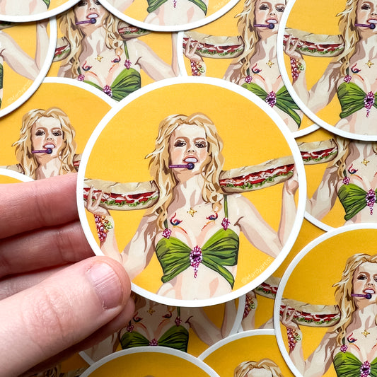 Britney Spears with party sub round 3" sticker