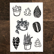 Load image into Gallery viewer, Plant sticker sheet - 8 black and white stickers
