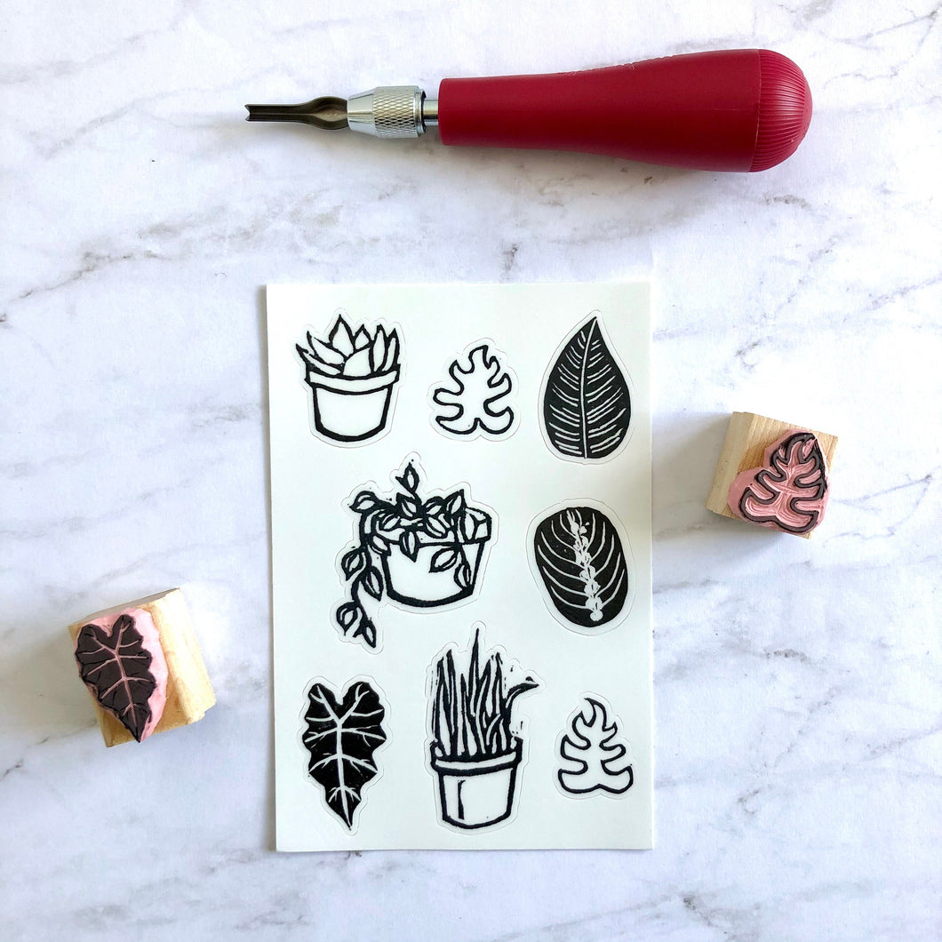 Plant sticker sheet - 8 black and white stickers